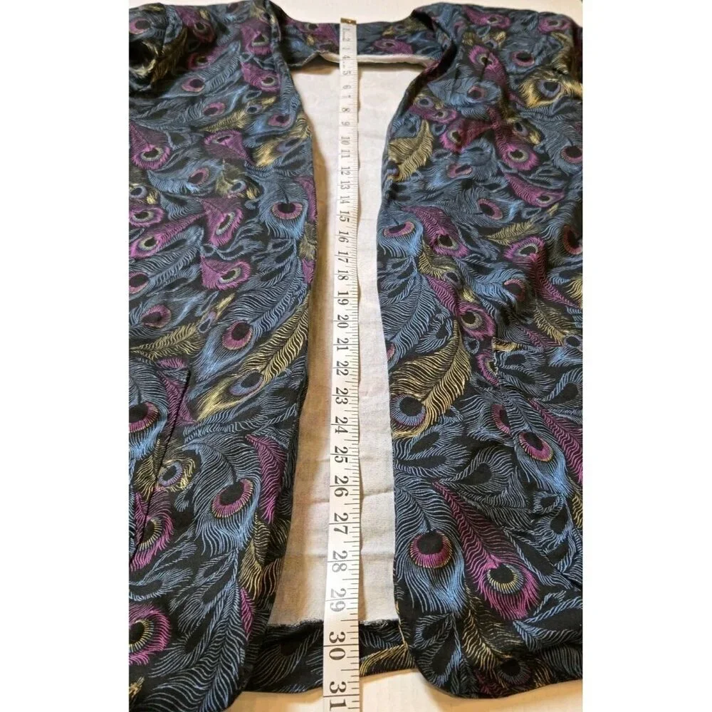 Vintage Y2K Peacock Feather Shoulder Pads Blazer Large Pink Yellow Blue Custom‎